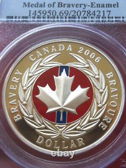 2006 Canada Silver $ Dollar Medal of Bravery Enamel PCGS PR69DCAM Low Mint