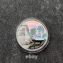 2007 1OZ Silver Holographic Proof Canada Brigantine Ship Tall Certif. ETUI RARE