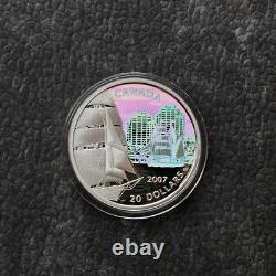2007 1OZ Silver Holographic Proof Canada Brigantine Ship Tall Certif. ETUI RARE