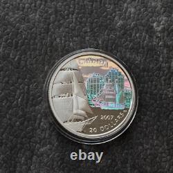 2007 1OZ Silver Holographic Proof Canada Brigantine Ship Tall Certif. ETUI RARE