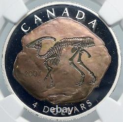 2007 CANADA Queen Elizabeth II DINOSAUR FOSSIL Proof Silver $4 Coin NGC i88915