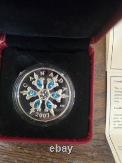 2007 Canada Proof $20.925 Blue Silver Crystal Snowflake Coin in RCM Box & COA