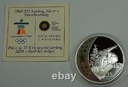 2008 Canada $25 Silver Holographic Proof Coin-Snowboarding-2010 Vancouver- withCOA