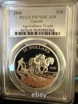 2008 Large Canada $20 Agriculture Trade. 9999 Silver Coin PCGS PR70 Deep Cameo