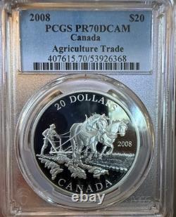2008 Large Canada $20 Agriculture Trade. 9999 Silver Coin PCGS PR70 Deep Cameo