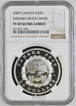 2009 Canada 20 Dollars Silver Proof NGC PF69 Ultra Cameo Summer Moon Mask