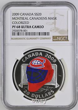 2009 Canada $20 Hockey Goalie Mask Montreal Canadiens Ngc Pf68 Uc Silver Coin