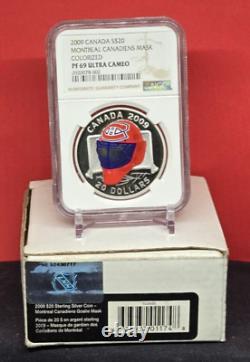 2009 Canada $20 Hockey Goalie Mask Montreal Canadiens Ngc Pf69 Uc Silver Coin