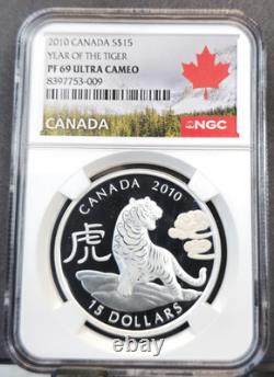 2010 Canada Silver 15 Dollars Year Of The Tiger Ngc Pf 69 Ultra Cameo Gem Proof