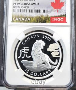2010 Canada Silver 15 Dollars Year Of The Tiger Ngc Pf 69 Ultra Cameo Gem Proof