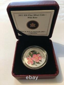 2011 $20 Canada Proof Fine Silver Coin Wild Rose With Swarovski Crystal