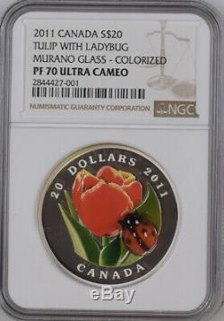 2011 Canada NGC PF 70 Ultra Cameo $20 Tulip with Ladybug 1 oz Silver Coin