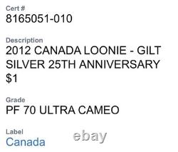 2012 $1 Canada Gilt Silver Proof Loonie Ngc Pf70 Ucam 25th Anniversary Pop-9