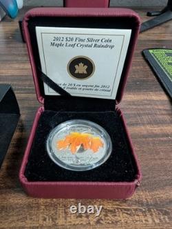 2012 $20 Canadian Maple Leaf with Crystal Raindrop Silver Proof Coin