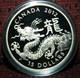 2012 CANADA $15 LUNAR YEAR OF THE DRAGON. 9999 1OZ PROOF SILVER COIN WithBOX & COA