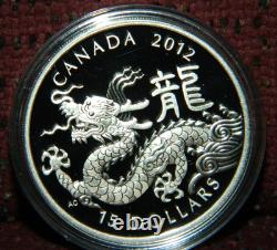 2012 CANADA $15 LUNAR YEAR OF THE DRAGON. 9999 1OZ PROOF SILVER COIN WithBOX & COA