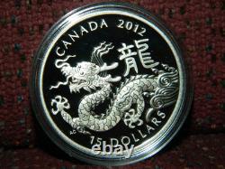 2012 CANADA $15 LUNAR YEAR OF THE DRAGON. 9999 1OZ PROOF SILVER COIN WithBOX & COA