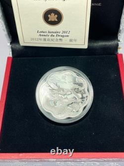2012 CANADA $15 LUNAR YEAR OF THE DRAGON. 9999 1OZ PROOF SILVER COIN WithBOX & COA