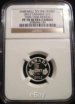 2012 CANADA 1c FAREWELL PENNY NGC PF70 UC 1920-1936 Design Silver Proof Cent