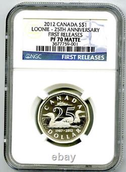 2012 Canada 25th Anniversary Silver Proof Loonie Dollar Ngc Pf70 Matte Loon Fs