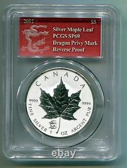 2012 Canadian Maple Leaf Dragon Privy 1 Oz Silver Reverse Proof PCGS SP69 Coin