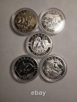 2013 0 Canada Box Set 5 1 Oz. 9999 Fine Silver Proof Set Wolf Caribou Orca Pbear