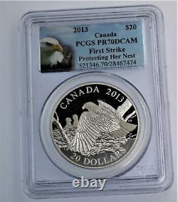 2013 1 oz. 9999 Silver Proof coin Bald Eagle Protecting her Nest PR70 DCAM OGP