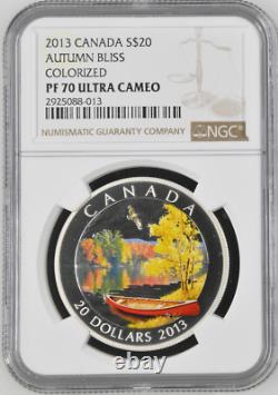 2013 CANADA $20 AUTUMN BLISS NGC PF70 UC /w OGP. 999 COLORED SILVER COIN