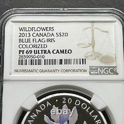 2013 Canada 1oz Proof Silver S$20 Blue Flag Iris Swarovski NGC PF69 $20 Coin