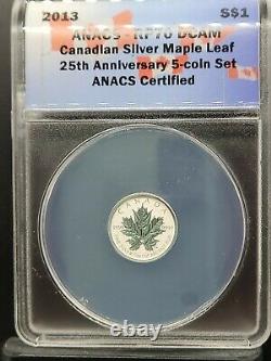 2013 Canada 5 Coin Silver Maple Reverse Proof Set ANACS-RP70 25th AnnIversary $5