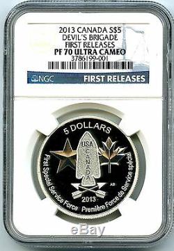 2013 Canada $5 Silver Proof Devils Brigade Ngc Pf70 Rare First Releases Label