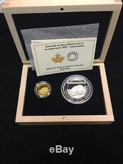 2013 Canada Polar Bear 99.99% Proof Gold and Silver 2 Coin Set with Box & COA