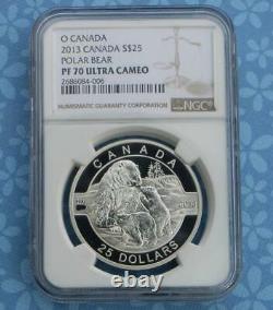2013 NGC PF 70 U-Cam Polar Bear Canada $25 Coin, 1 oz. 9999 Fine Silver, Pop 16