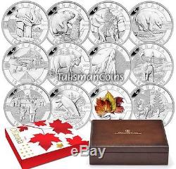 2013 O Oh Canada Complete 12 Coin Set Collection $10 Pure Silver Proofs Wood Box