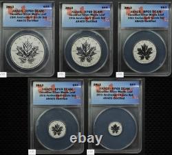 2013 REVERSE PROOF Canadian Silver Maple Leaf Anniversary 5-Coin Set ANACS PR 69