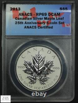 2013 REVERSE PROOF Canadian Silver Maple Leaf Anniversary 5-Coin Set ANACS PR 69