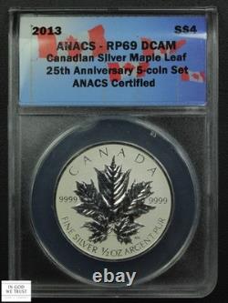 2013 REVERSE PROOF Canadian Silver Maple Leaf Anniversary 5-Coin Set ANACS PR 69