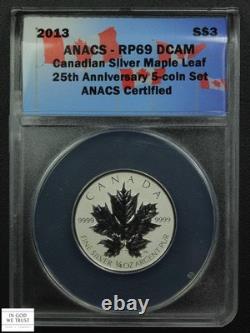 2013 REVERSE PROOF Canadian Silver Maple Leaf Anniversary 5-Coin Set ANACS PR 69