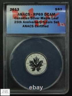 2013 REVERSE PROOF Canadian Silver Maple Leaf Anniversary 5-Coin Set ANACS PR 69