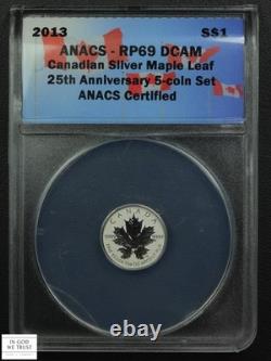 2013 REVERSE PROOF Canadian Silver Maple Leaf Anniversary 5-Coin Set ANACS PR 69