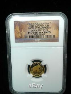 2014 1/10 oz. 999 Canada Gold $5 Woolly Mammoth Early Releases PF 70 Ultra Cameo