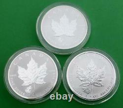 2014 & 2 2016 Rev PF Canada $5 Maple Leaf, Horse, Bear & Wolf Privy, 3 oz Silver