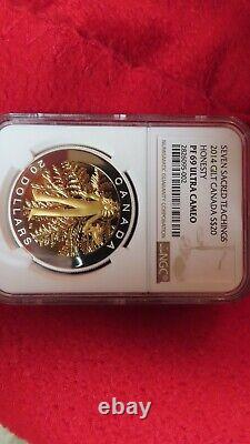 2014 $20 7 Sacred Teachings Honesty Kitch-Sabe Raven 1 oz Pure Silver/Gold Proof
