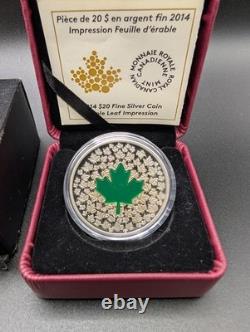 2014 $20 Maple Leaf Impression Pure Silver Coin Green Enamel Leaf Complete