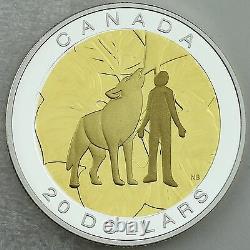 2014 $20 Seven Sacred Teachings Humility Wolf 1 oz Pure Silver Proof Coin + Gold