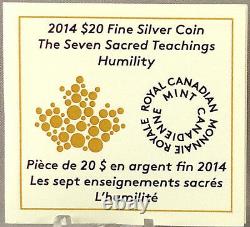 2014 $20 Seven Sacred Teachings Humility Wolf 1 oz Pure Silver Proof Coin + Gold