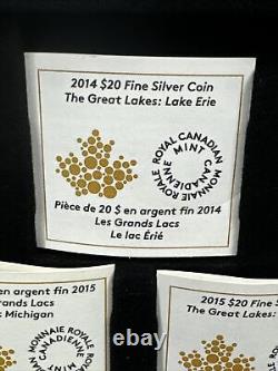 2014-2015 THE GREAT LAKES 5 x 1oz Silver Proof Coin Set $20 Canada RCM