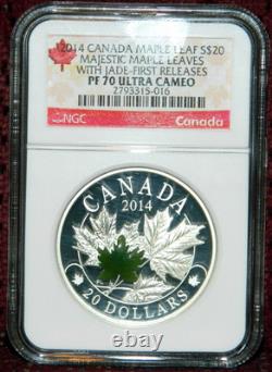 2014 CANADA $20 MAJESTIC MAPLE LEAVES WithJADE NGC PF 70 ULTRA CAMEO FR (POP=1)