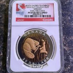 2014 CANADA $20 WISDOM BEAVER GILT PF 69 ULTRA EARLY RELEASE 1 oz. 9999 Silver