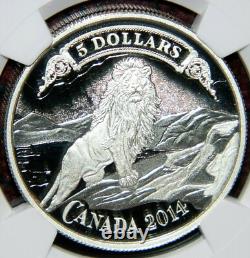 2014 CANADA $5 NORTHERN CROWN BANK LION SILVER COIN WithBOX NGC PF 70 ULTRA CAMEO